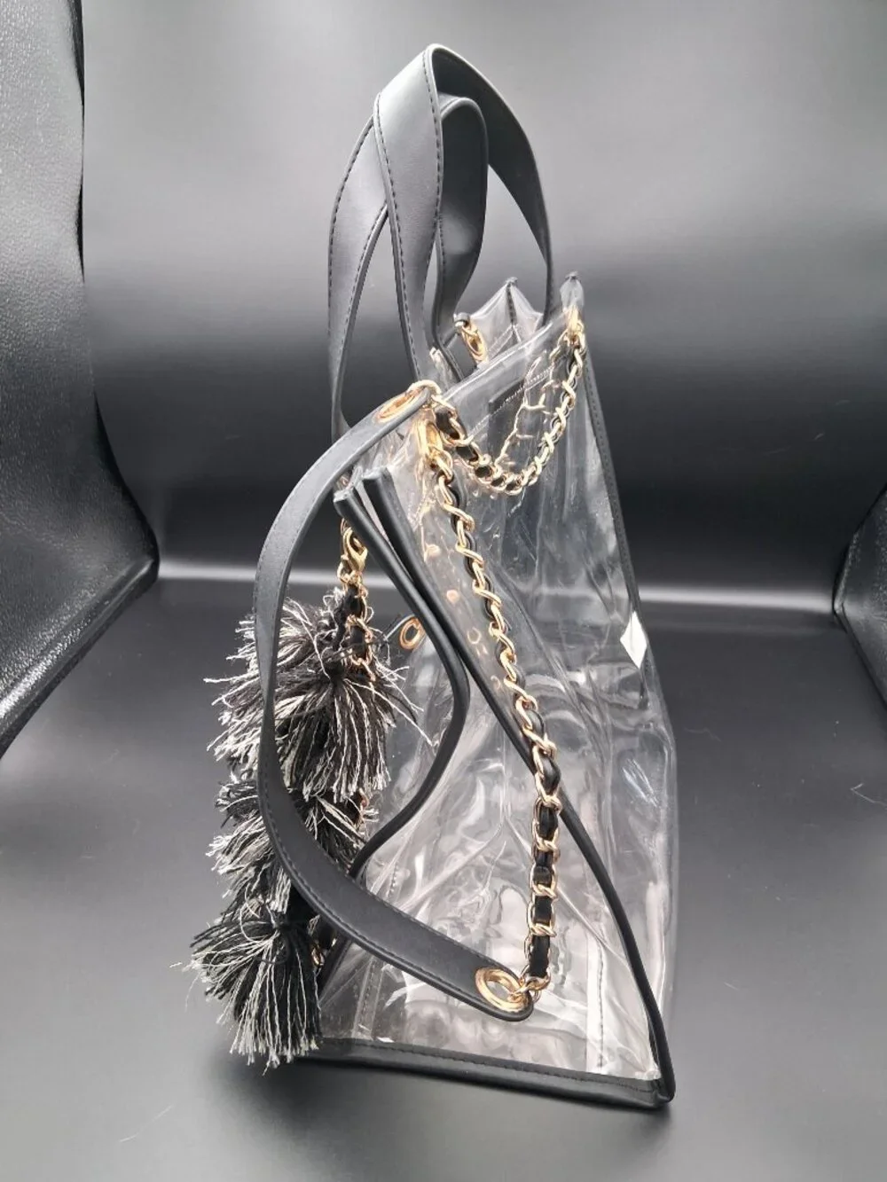 Sheer Gear clear stadium tote. Breeze through security! Detachable straps/tassel